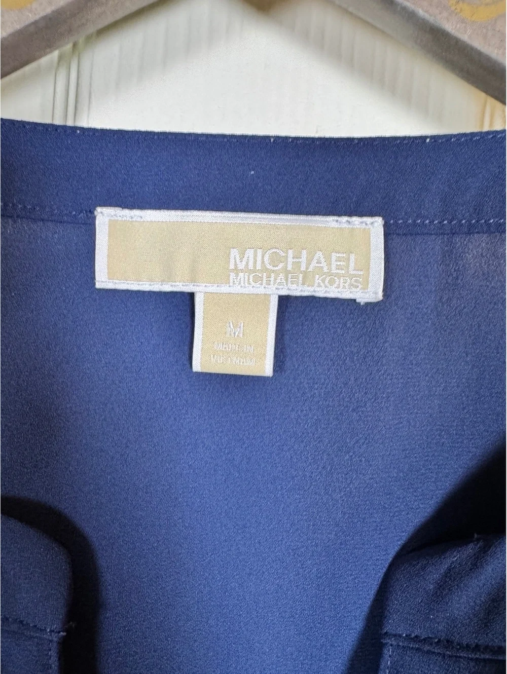 Michael Kors Navy Blue Long Sleeve Sheer Blouse with Zip Detail Size M